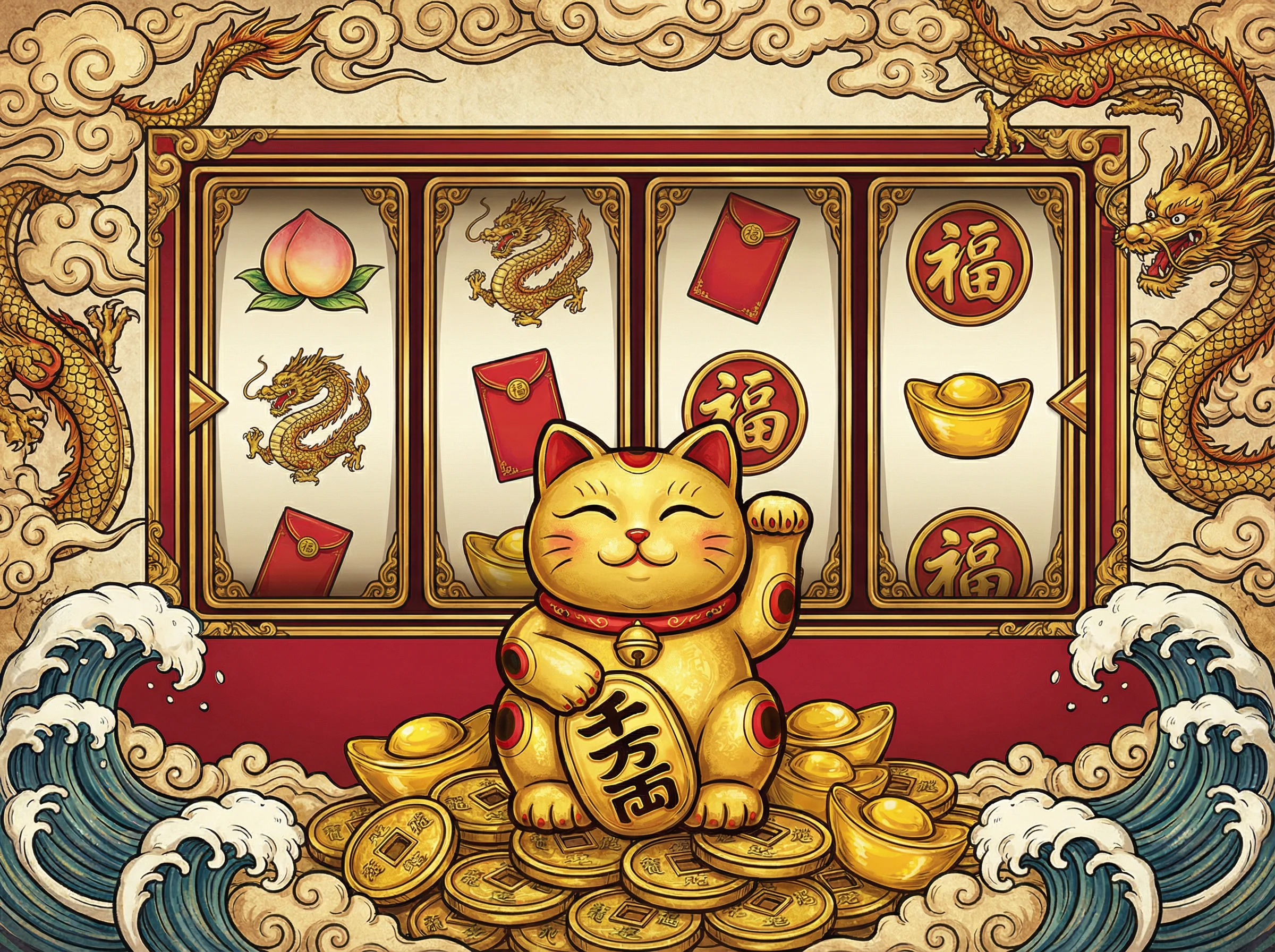 pg试玩招财猫老虎机游戏金色招财猫与聚宝盆